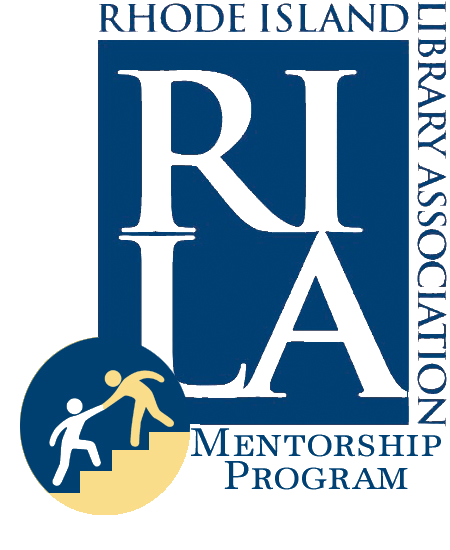 RILA Mentorship logo: The letters "RILA" on white in a blue rectangle and an illustration of one person helping another up a staircase.